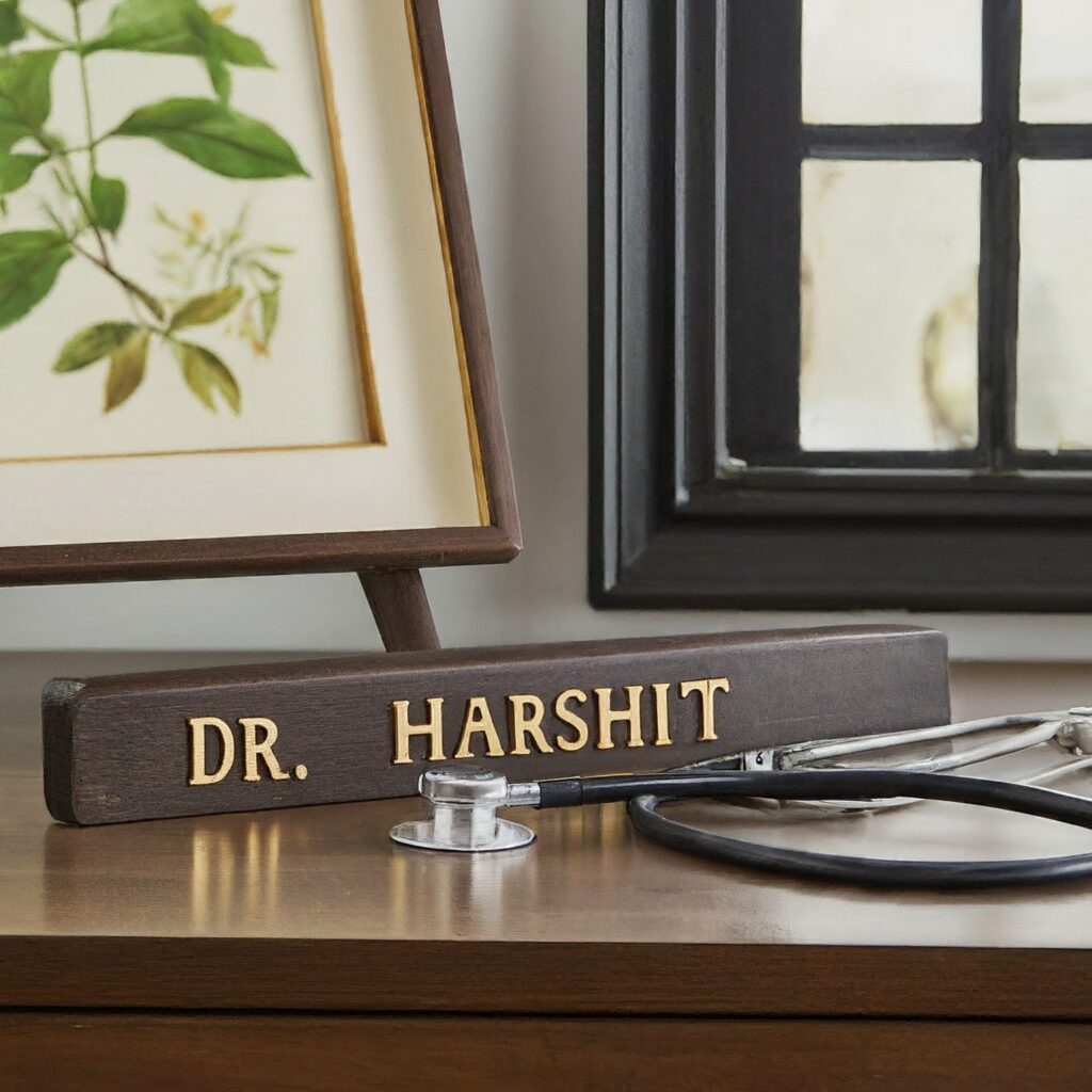 stethoscope, name plate, art work